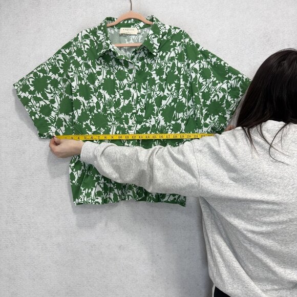 Exquise Shirt Womens 2X Green White Floral Button Front Collared Dolman Top - Picture 4 of 8